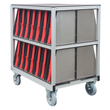 Conteneur sur roulettes avec compartiments pour tuyaux